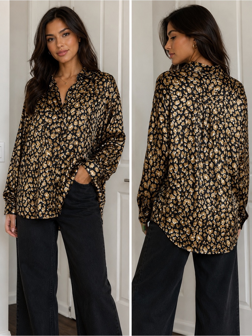 Missguided Women’s Leopard Print Button Up Blouse Shirt Size US 6 EU 38